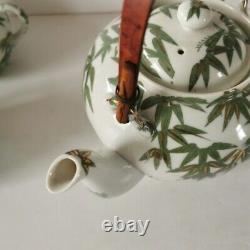Ensemble de café / thé japonais vintage en bambou / paysage - 14 pièces