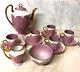 Ensemble De Café Vintage Art Déco Rose Et Or : Pot, Tasses, Soucoupes, Sucrier, Crémier