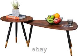 Ensemble de tables basses en bois avec finition noyer de style vintage tons or