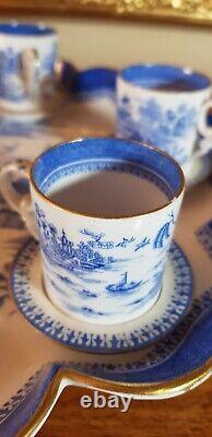 Ensemble de tasses à café et plateau de service Victorian Copeland Mandarin 1327 Blue Willow