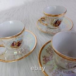 Ensemble de tasses à café vintage 3 pièces avec soucoupes en porcelaine décorées de Roméo et Juliette imprimés