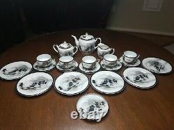 Ensemble de thé / café en porcelaine fine Hayasi Kutani d'époque - 22 pièces.