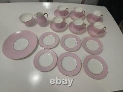 Ensemble de thé/café vintage Wedgwood April Pastel Pink pour 6 personnes des années 1930 à pieds.