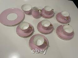 Ensemble de thé/café vintage Wedgwood April Pastel Pink pour 6 personnes des années 1930 à pieds.