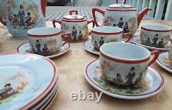 Ensemble de thé et café en porcelaine peinte à la main asiatique vintage du Japon, ensemble de 21 pièces avec des Geishas.