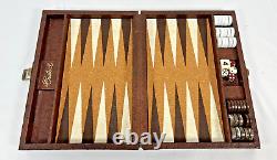 Ensemble de voyage de backgammon vintage Crisloid avec motif de café tourbillon en cuir d'autruche marron