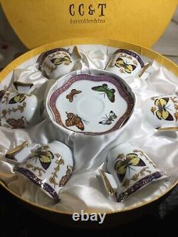 Ensemble vintage CC&T pour café et thé avec poignées en forme de papillon, neuf dans sa boîte.