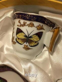 Ensemble vintage CC&T pour café et thé avec poignées en forme de papillon, neuf dans sa boîte.