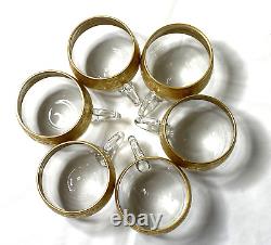 Ensemble vintage de 6 tasses à café/thé en verre avec un épais bord en or et plateau à bord en or
