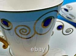 Ensemble vintage de deux tasses à thé/café et soucoupes, design bijou en porcelaine Elia.