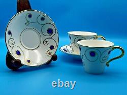 Ensemble vintage de deux tasses à thé/café et soucoupes, design bijou en porcelaine Elia