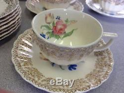 Fairbanks Ward Vintage China'sharon ' Or 22k Presque Complet Dîner Set Café