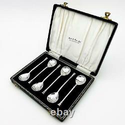 Fine Set 6 Vintage Sterling Silver Seal Top Coffee Spoons Boxed London 1963