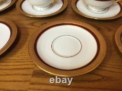 Hutschenreuther Selb Bavaria Cups & Saucers (8 Sets) Gold Incrusted Withred Band