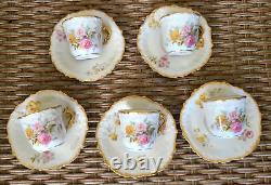 Lot de 5 ensembles de tasse à café et soucoupe vintage en porcelaine de Limoges Ls&s France à motif de roses florales.