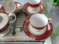 Nagase China Rare Vintage Set De Café, 6 Tasses Et Soucoupes, Pot À Lait Et Cafetière