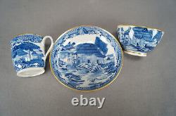 Nouvelle salle Bol de thé imprimé en bleu et doré Tasse à café et soucoupe Trio vers 1790-1800
