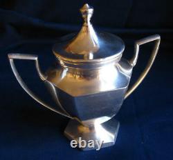 Old Silver Plated Art Déco Set Tea/cafee Pot Sugar Bowl Avec LID & Creamer