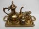 Old Vtg Solid Brass Coffee Tapot Set Sugar Bowl Creamer Tray India Stunning