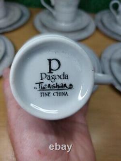 Pagode vintage par Tienshan Fine China Ensemble de thé de 18 pièces