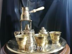 Plateau Vintage Service À Café Islamique En Cuivre Fabriqué A La Main Arabe Moyen-oriental 3 Tasses