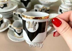 Porcelaine Pegasus Tea/cafee Set, Urss Noir & Blanc, Golden Trim Soviet Vintage