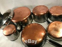 Qce Vtg Avant 1968 Copper Bottom Revere Ware Marmite Sauce Frying Pan Café Set