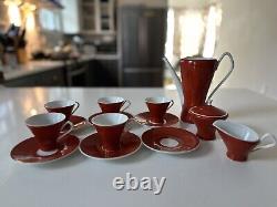 Rare Ensemble de café en porcelaine rouge vintage par HVM Hansa Allemagne