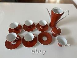 Rare Ensemble de café en porcelaine rouge vintage par HVM Hansa Allemagne
