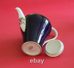 Rare Vintage Aynsley Tea/cafee Pot Set Tasses Saucers Cobalt Blue Roses Or