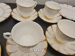 Rare Vintage Finébone Chine Royal Valeur Daisy Or Gilt Tea Cake P Set De Café