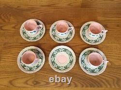 Rayons! Vintage Schafer Et Vater Pink Jasperware Demitasse Cup & Saucer (3 Sets)
