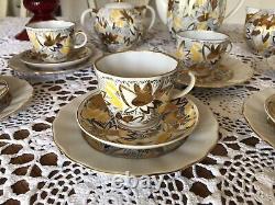 Russie- Impérial Lomonosov Porcelaine -cafee Set-chamomile & Or 22k 20 Pc