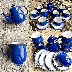 Service À Café Vintage 13 Pièces Denby Imperial Bleu Bleu En Grès