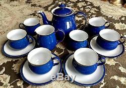 Service À Café Vintage 13 Pièces Denby Imperial Bleu Bleu En Grès
