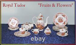 Service De Café Fruits Et Fleurs Royal Tudor Plate Cup Jug Tin Angleterre