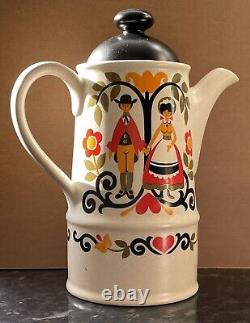Service à café Sadler Pottery vintage des années 1970, art folklorique amoureux en 16 pièces