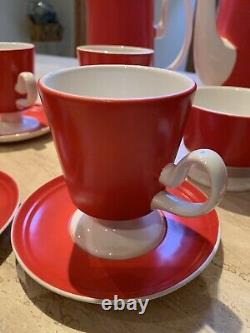 Service à café complet vintage Carlton Ware Art Deco Oslo rouge et blanc