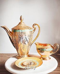Service à café en céramique de cour impériale tchèque avec incrustations d'or 24 carats et de platine
