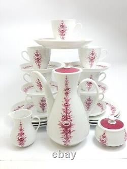 Service à café en porcelaine Fürstenberg de haute qualité pour 7 personnes, décor antique rouge