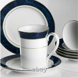 Service à café en porcelaine NORITAKE Japon Maestro bleu vintage avec soucoupe tasse 12 pièces bordure dorée NEUF