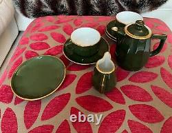 Service à café et thé en porcelaine française Apilco à bordure dorée vintage pour deux personnes