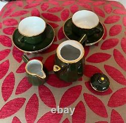 Service à café et thé en porcelaine française Apilco à bordure dorée vintage pour deux personnes
