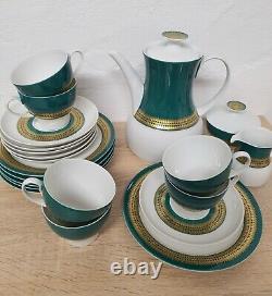 Service à café et thé en porcelaine vintage Thomas par Rosenthal Rotunda Green Gold, 21 pièces.