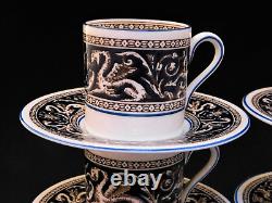 Service à café expresso en porcelaine Vintage Wedgwood Florentine Dragon Angleterre Bleu foncé