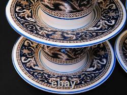 Service à café expresso en porcelaine Vintage Wedgwood Florentine Dragon Angleterre Bleu foncé