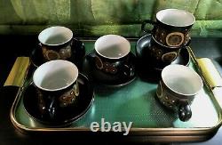 Service à café / thé Vintage Denby 70' Arabesque Pamberton de 6 tasses et soucoupes 12 p