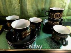 Service à café/thé Vintage Denby 70's Arabesque Pamberton de 6 tasses et soucoupes 12 pièces