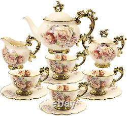 Service à thé en porcelaine britannique Fanquare de 15 pièces, ensemble café en porcelaine vintage florale anglaise