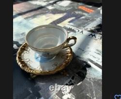 Service à thé en porcelaine de Chine Bone Vintage Bareuther Bavaria Venecia Panorama 17 pièces avec dorure